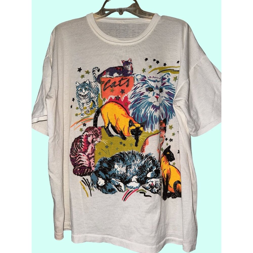 Vintage XXL Oversized all over Cat print single stitch graphic tee